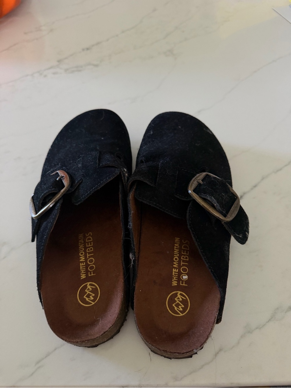 White Mountain Black Suede Buckle Clog Mules size 8